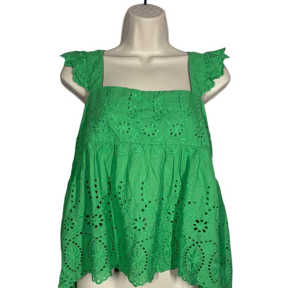 NEW! Emory Park x Wantable Eyelet Tank Bright Green Sleeveless Top Casual - M